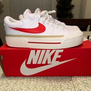 Nike women’s court Legacy lift White and Red Low-Top Sneakers size 8.5 new!!